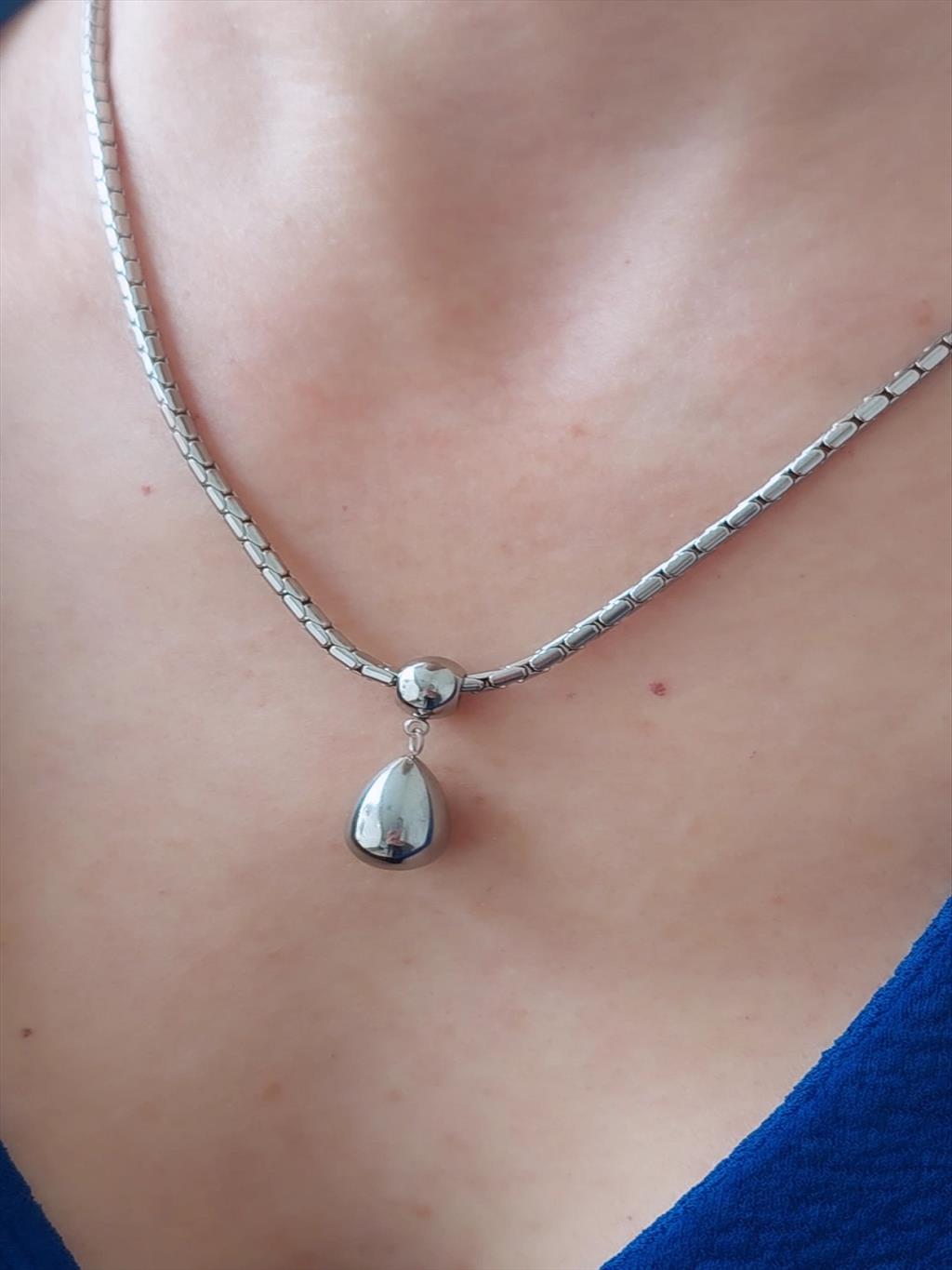 ÇELİK Oval Topçuk Silver Kolye(Boy: 45-50cm)