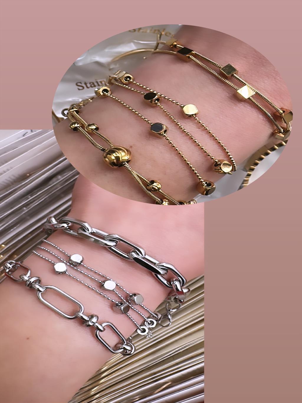 ÇELİK 3'lü Küp Topçuk Silver Bileklik (18-23 cm)+i