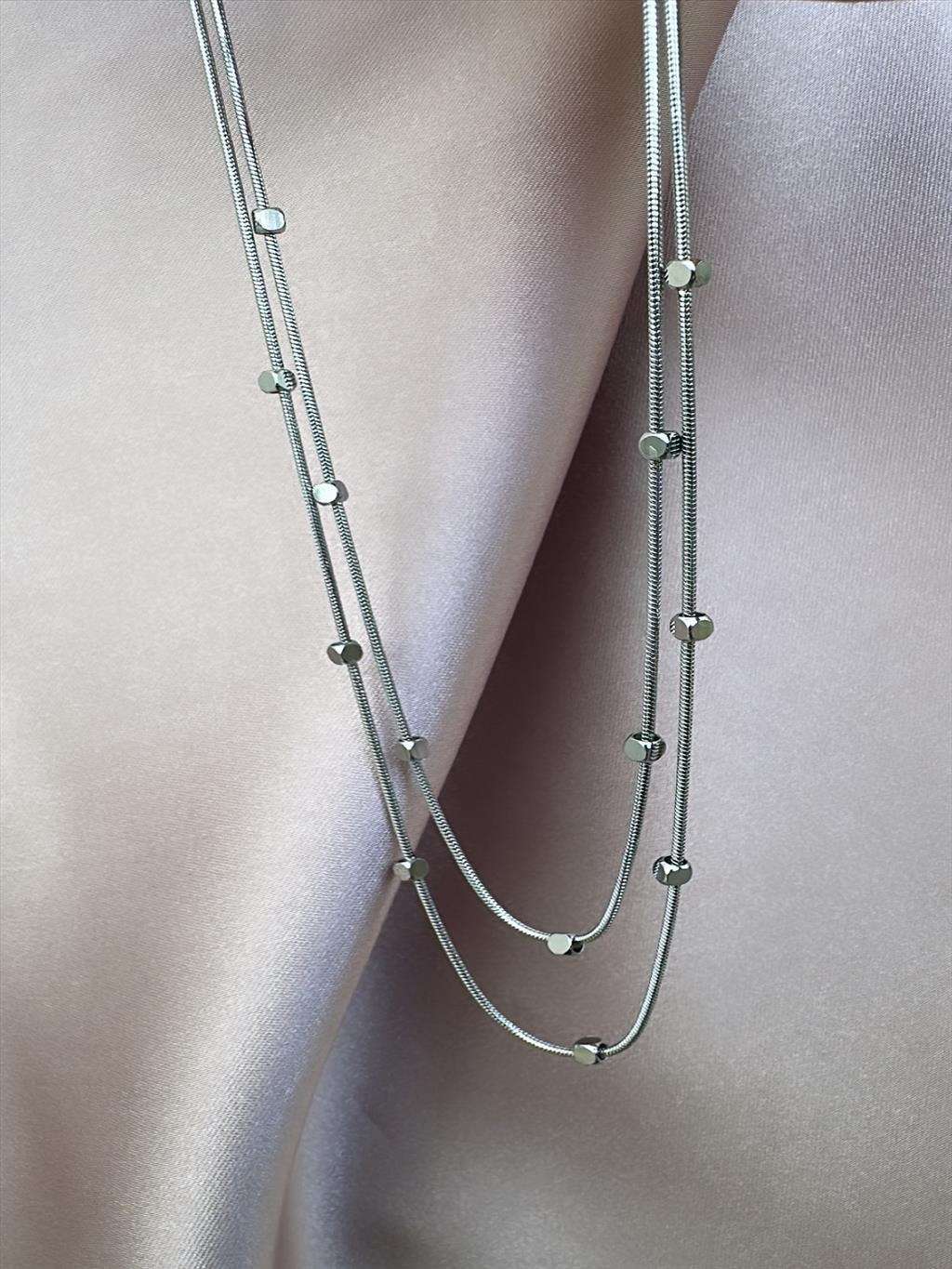 ÇELİK 2'li Kare Küp Silver Kolye
