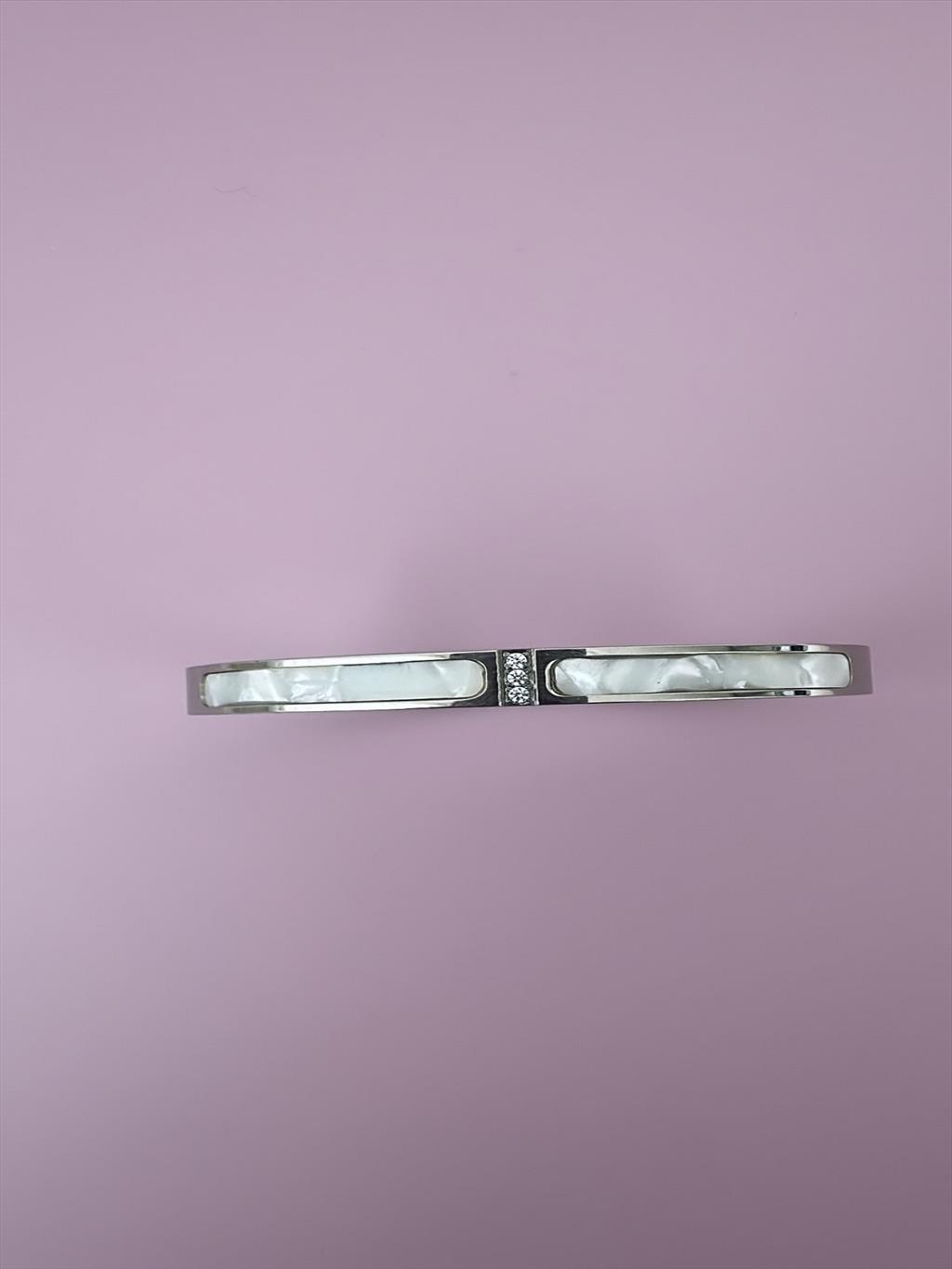 ÇELİK Sedef Taşlı Silver Kelepçe (Çap: 6 cm)