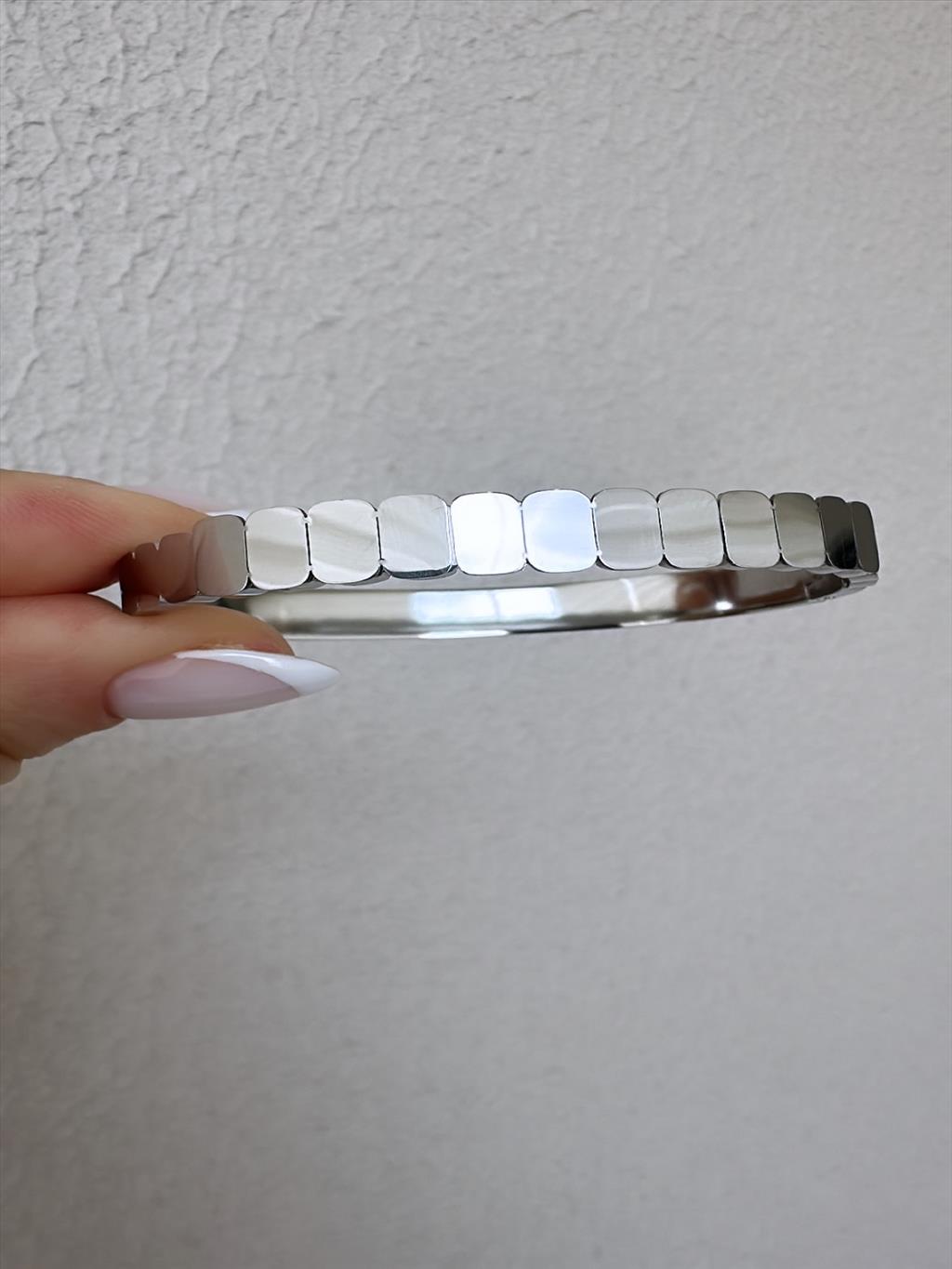 ÇELİK Ayna Küp Desen Silver Kelepçe Bileklik (Çap: 6 cm)