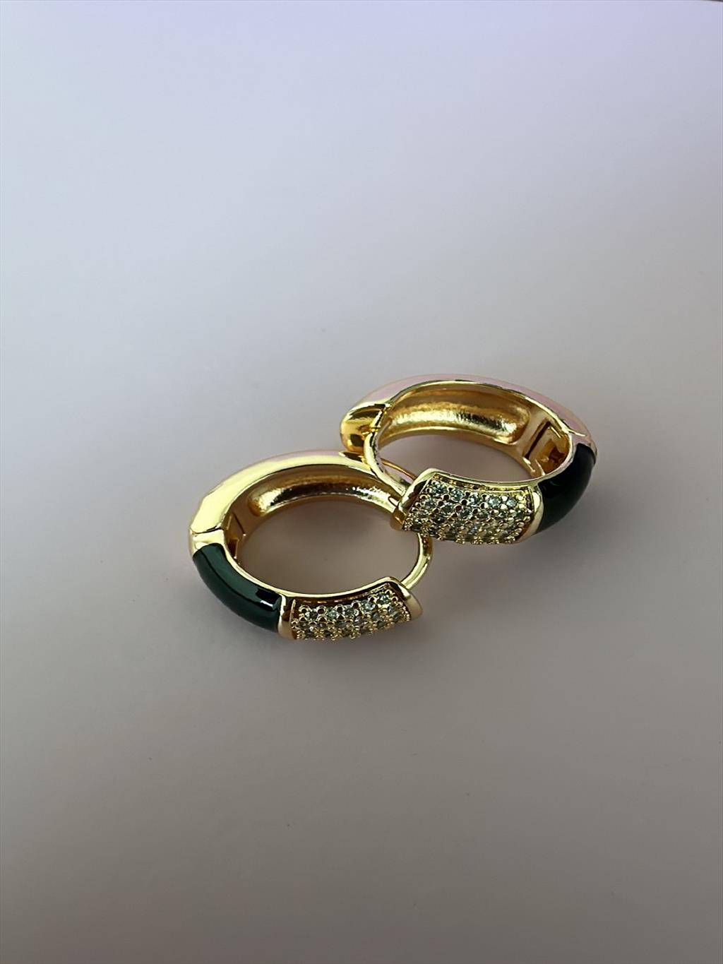 RODYUM Zirkon Siyah Gold Küpe+i