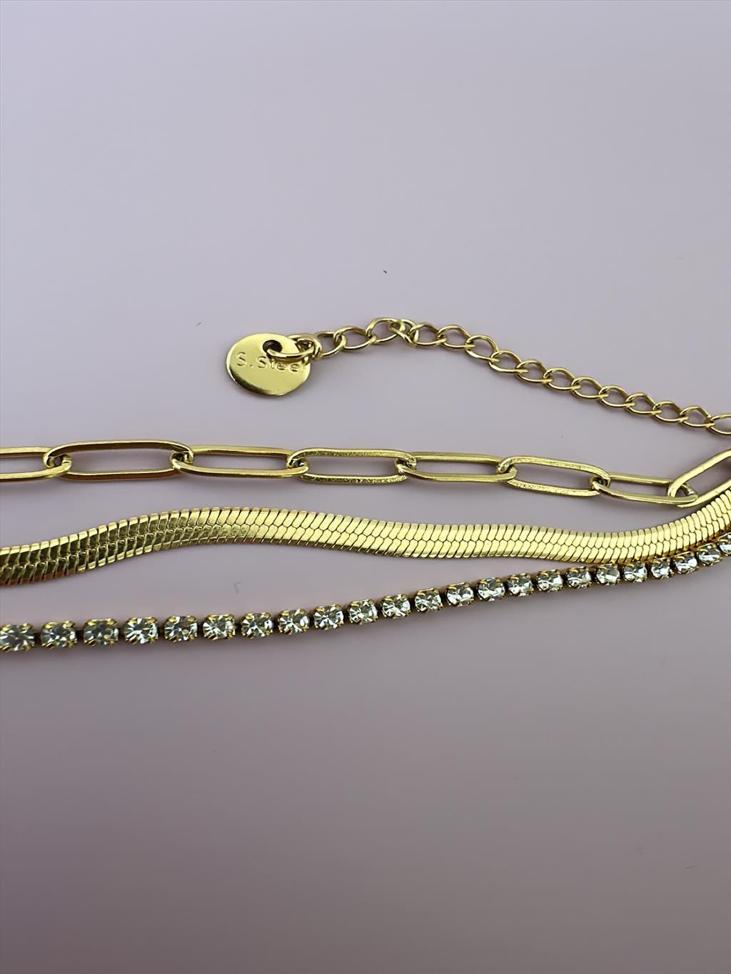 ÇELİK 3'lü İtalyan Ataç Zincir Su Yolu Gold Bileklik (16-22 cm)