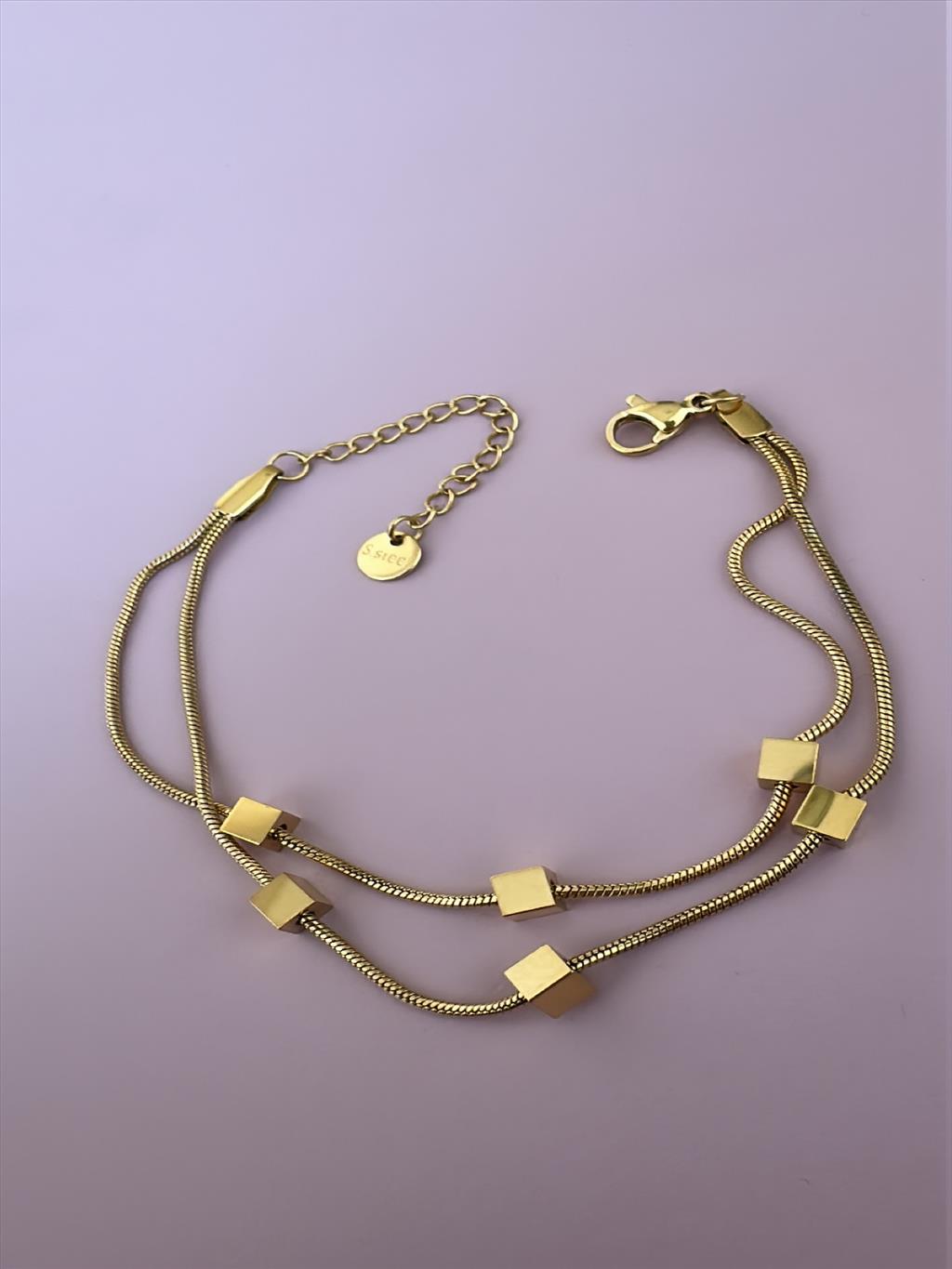 ÇELİK 2'li Mini Küp Gold Bileklik (17-22 cm)