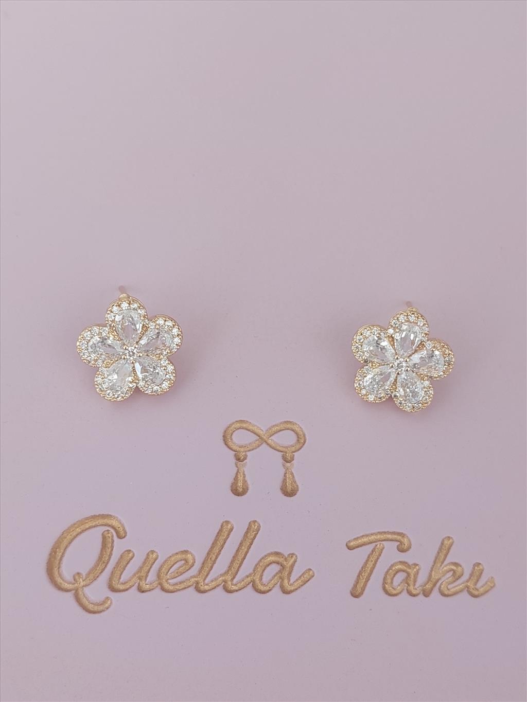 ÇELİK Beyaz Zirkon Lotus Çiçek Gold Küpe