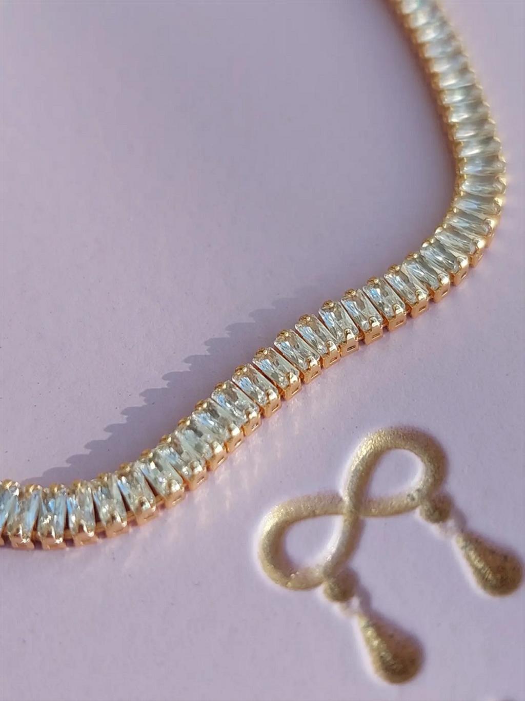 ÇELİK 14K Zirkon Baget Gold Bileklik (Kalınlık: 6 mm / Uzunluk: 17-19 cm)