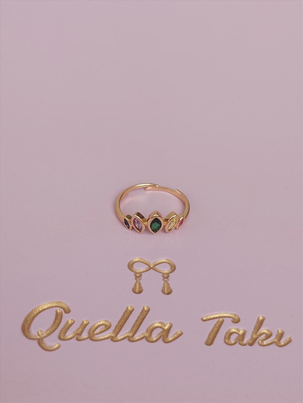 ÖZEL SERİ Renkli Taş Şekilli Gold Yüzük (Ayarlanabilir)+i