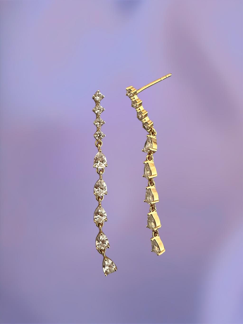 XUPİNG RODYUM Zirkon Damla Taş Sallantılı Soft Gold Küpe 