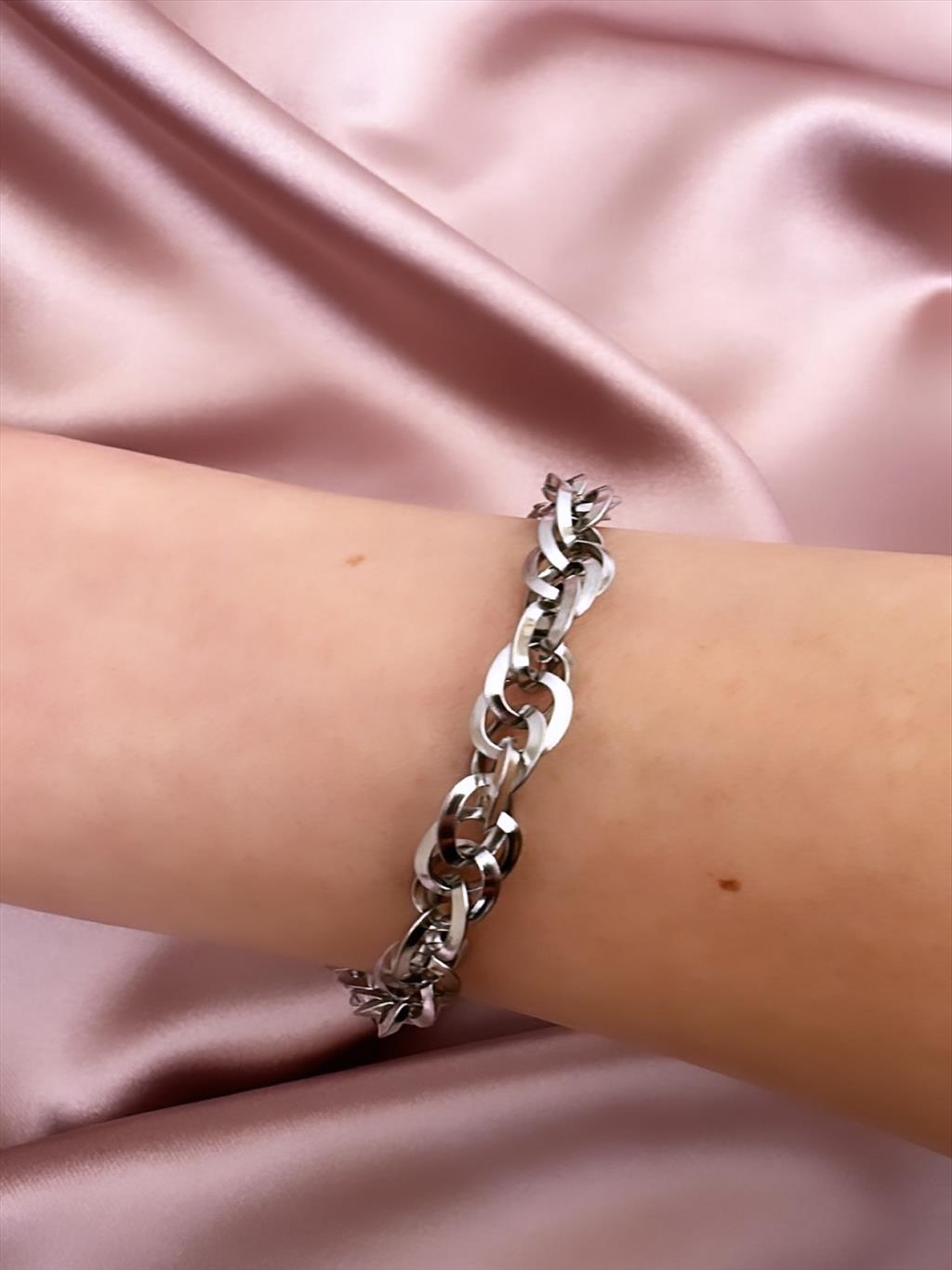 ÇELİK Mini İçiçe İnce Sarmal Silver Bileklik (16-21 cm)+i