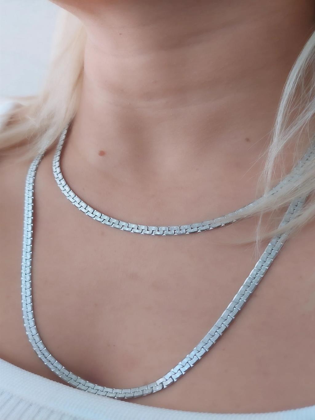 ÇELİK Uzun Yılan Derili Silver Kolye(60-65 cm)+i