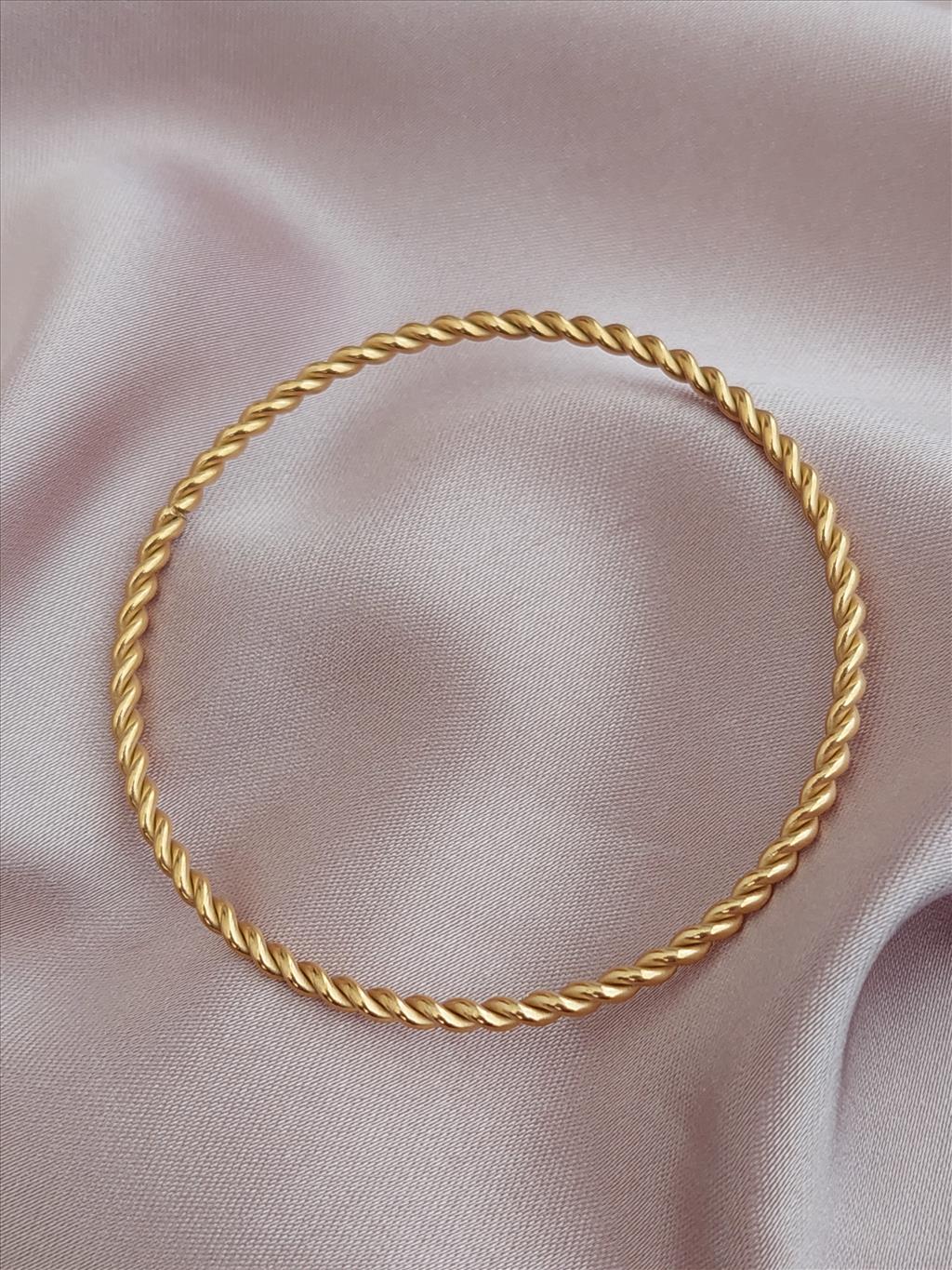 ÇELİK İnce Burma Gold Bilezik (Çap : 6,5 cm/Ölçü : 22 cm)+i