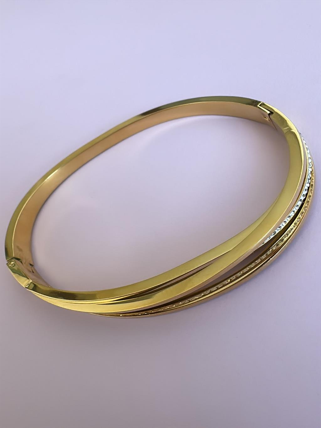 ÇELİK Zirkon Taş Geçmeli Gold Kelepçe (Çap: 6 cm)+i