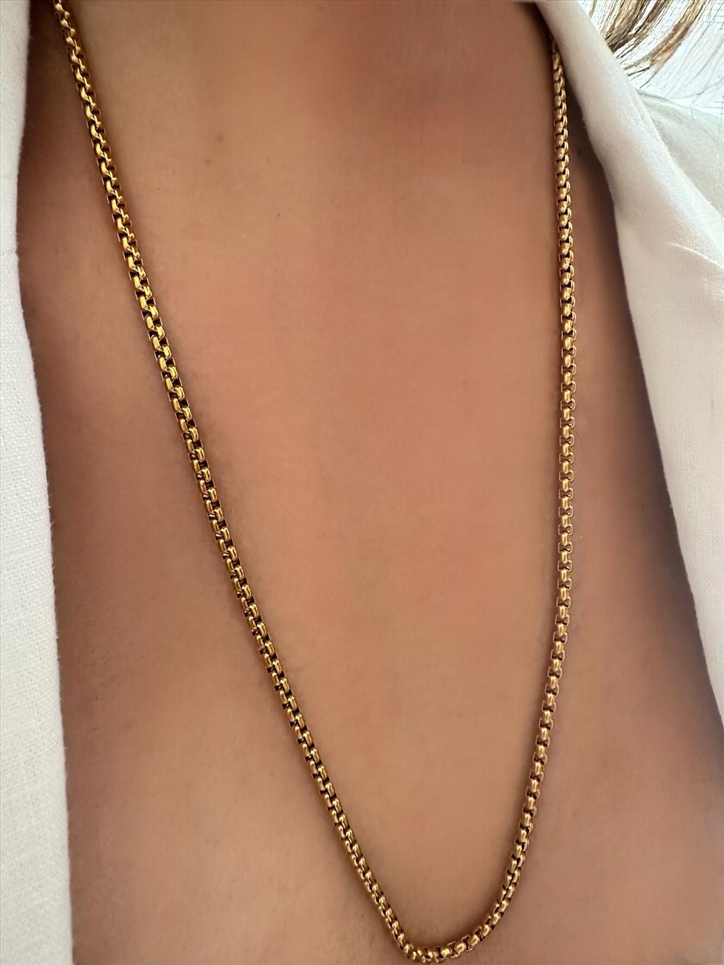 ÇELİK Mini Kare Geçmeli Uzun Gold Kolye