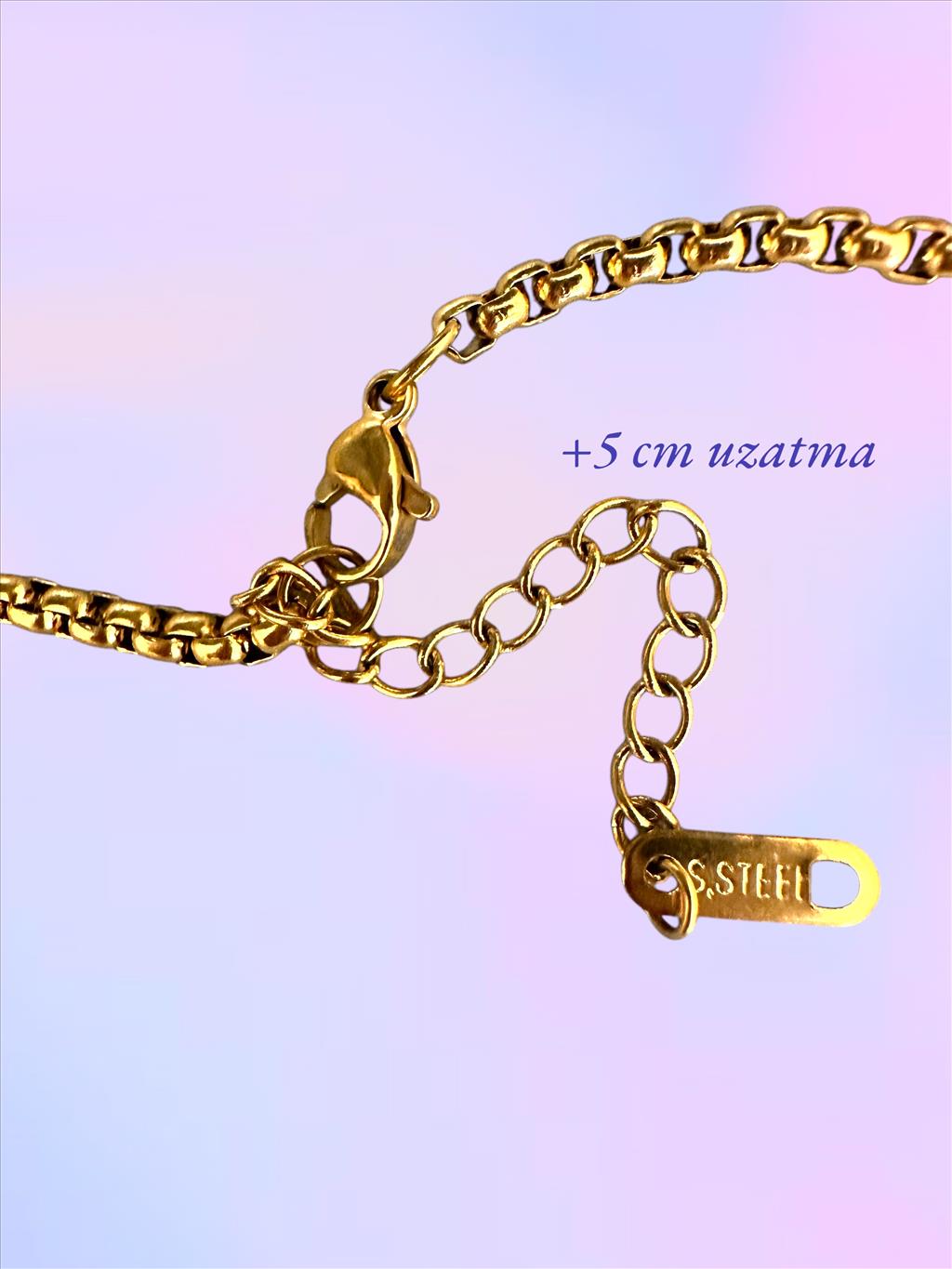 ÇELİK Mini Kare Geçmeli Uzun Gold Kolye+i