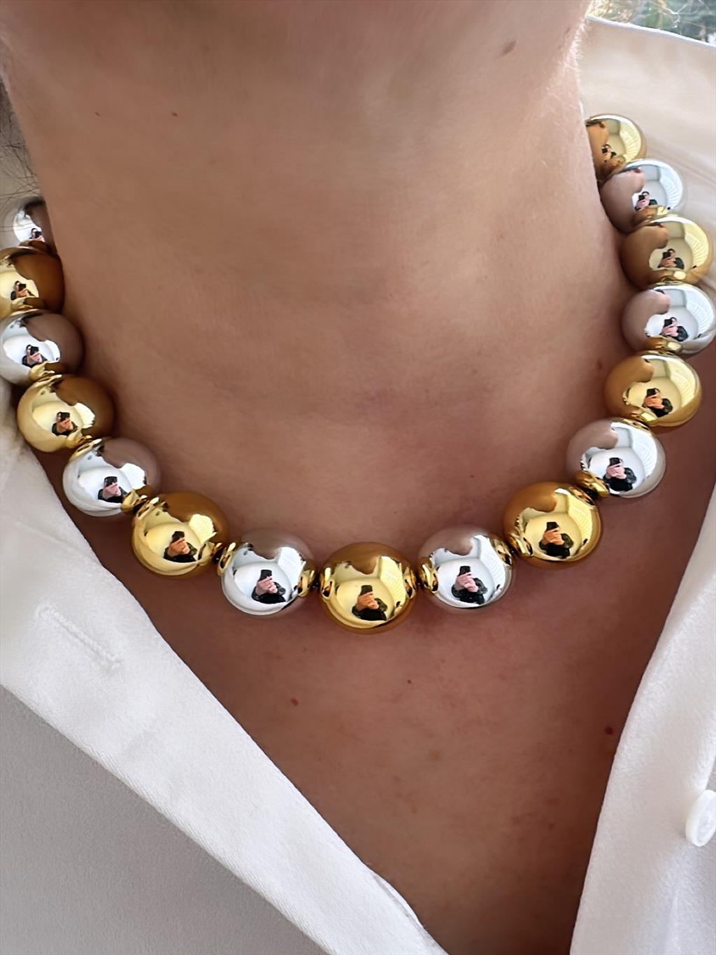 ÇELİK İri Top Gold-Silver Kolye +i