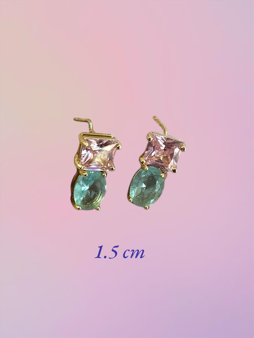 ÖZEL SERİ Zirkon Taş Pembe-Yeşil Gold Küpe+i
