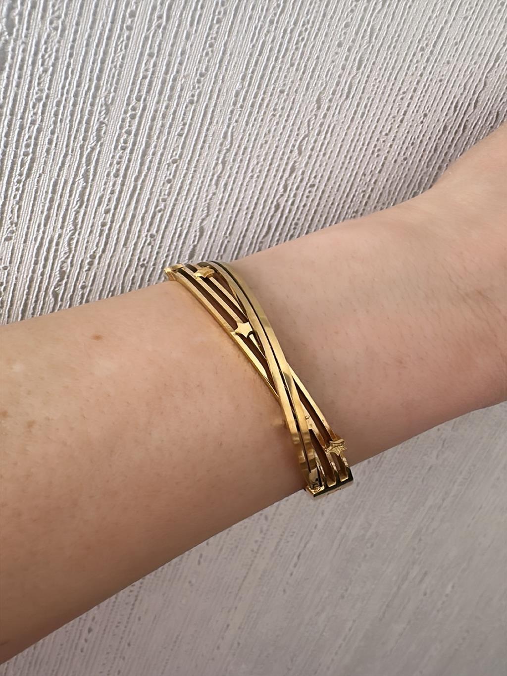 ÇELİK Yıldızlı Gold Kelepçe Bileklik (Çap: 6cm-Çevresi: 21cm)