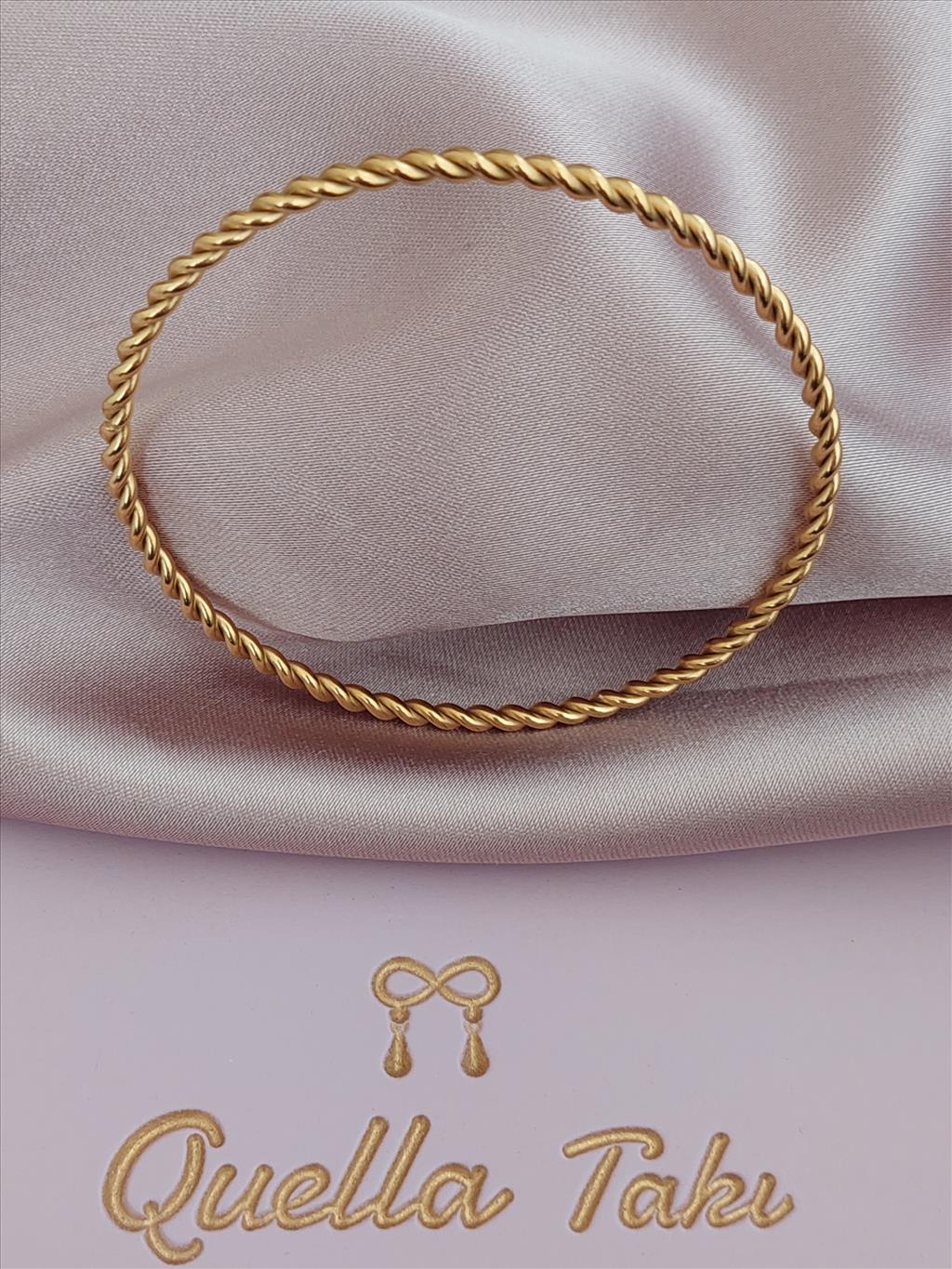 ÇELİK İnce Burma Gold Bilezik (Çap : 6,5 cm/Ölçü : 22 cm)+i