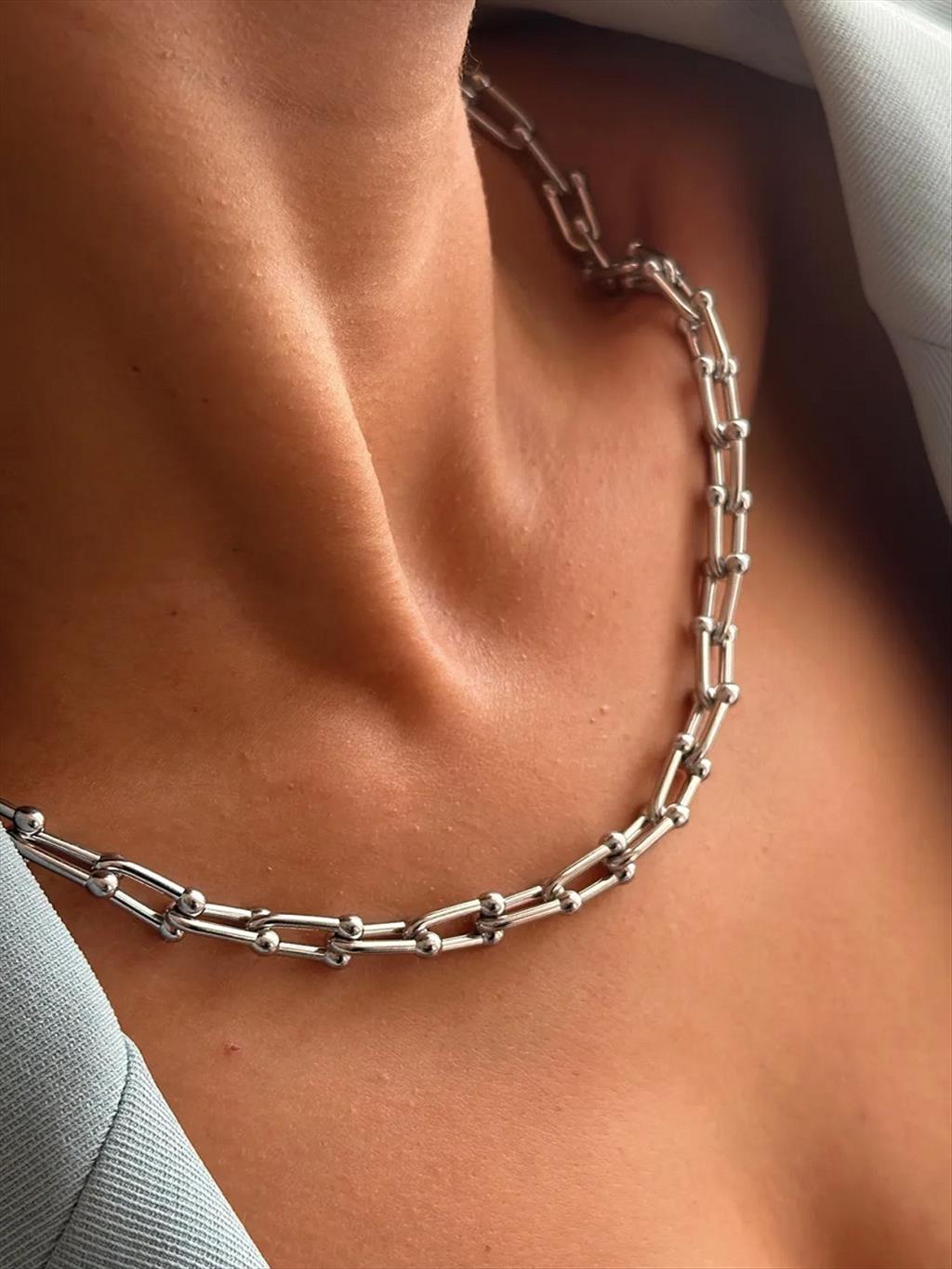ÇELİK İnce Tif Model Silver Kolye+i