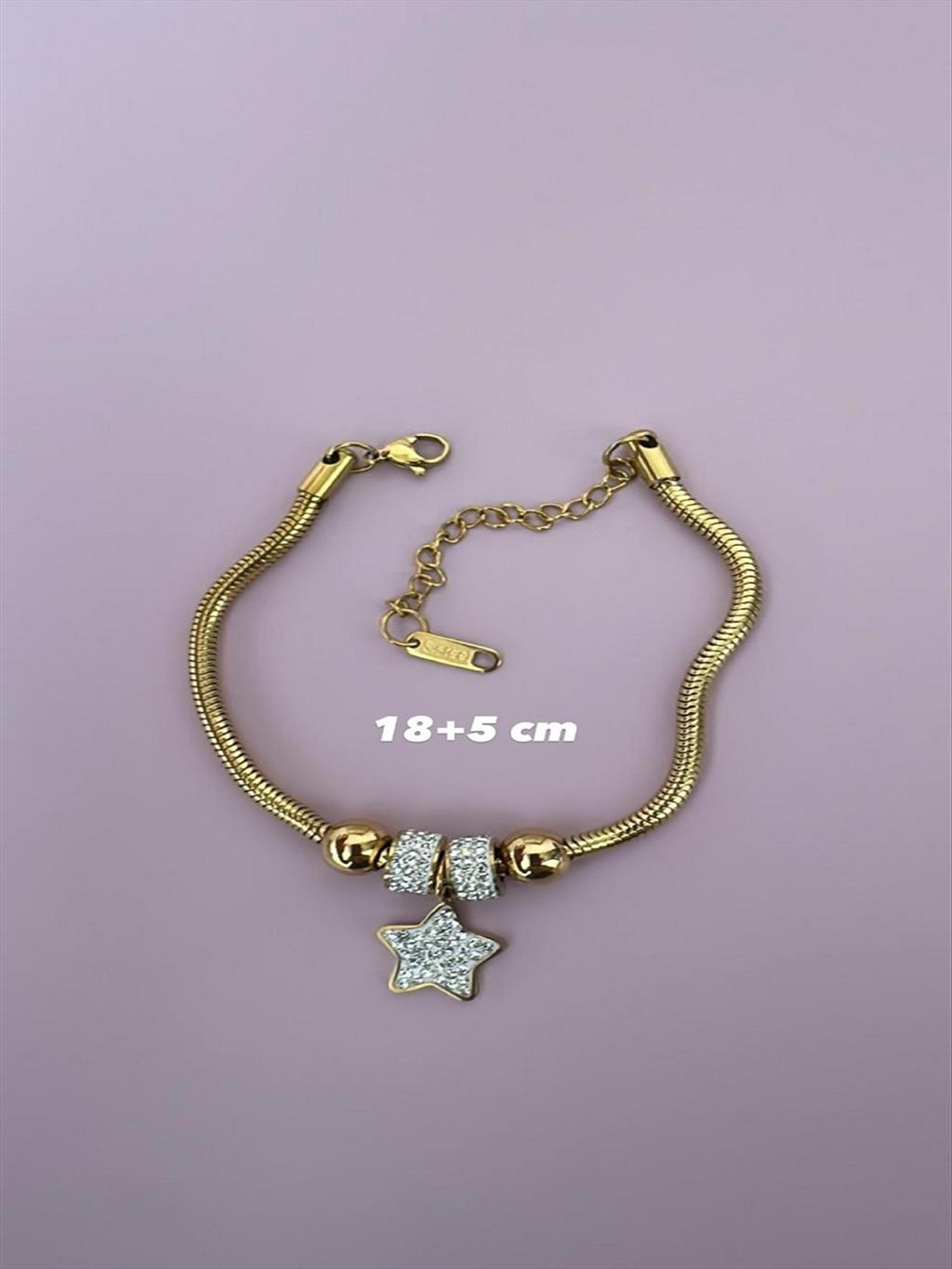 ÇELİK Zirkon Yıldız Charmlı Gold Bileklik +i