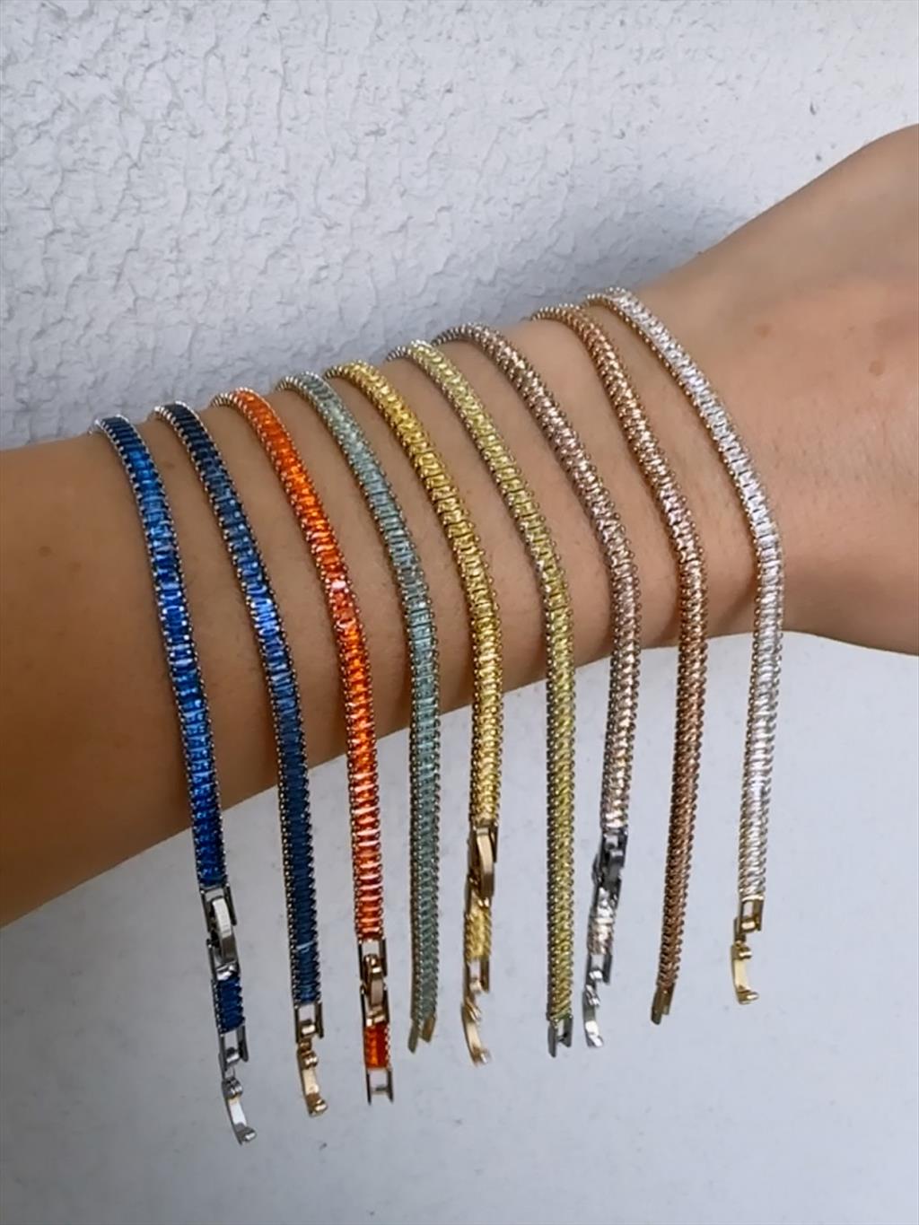 RODYUM Renkli Zirkon Baget Bileklikler(Uzunluk 16-19 cm)