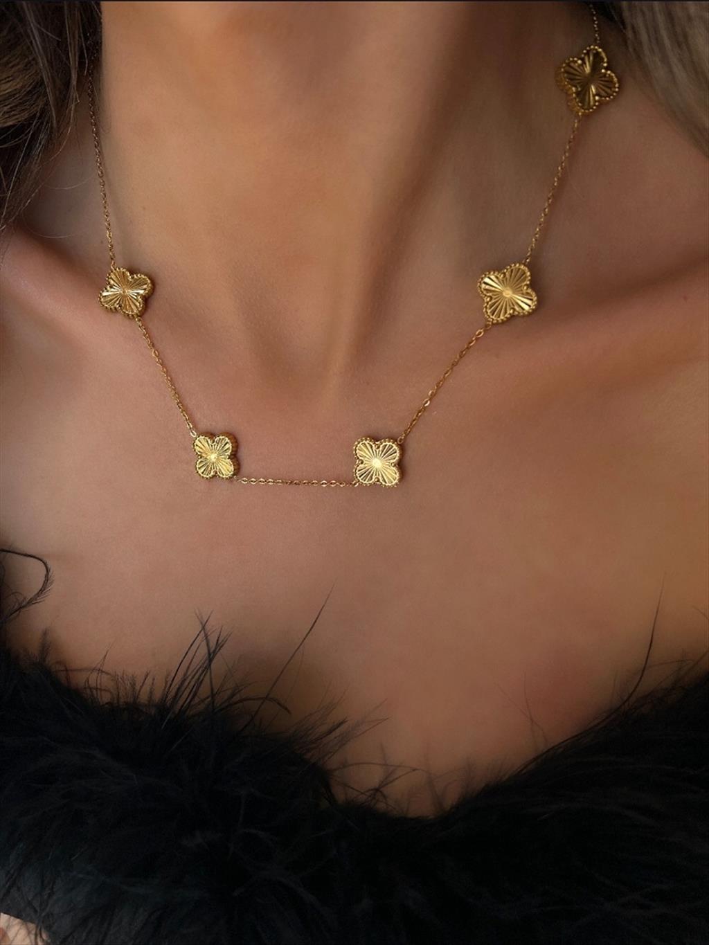 ÇELİK Düz Yonca Gold Kolye+i