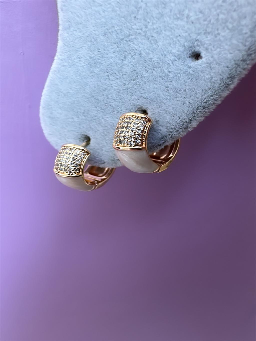 RODYUM Zirkon Beyaz Gold Küpe+i