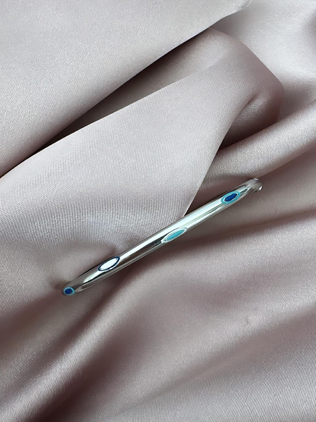 ÇELİK ince Nazar Desen Silver Kelepçe Bileklik (Çap: 6cm. Çevresi: 19cm)+i