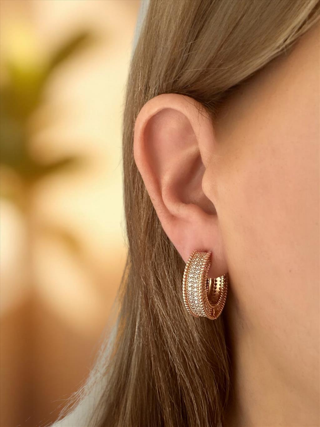 XUPİNG RODYUM KAPLAMA Halka Zirkon Soft Rose-Gold Küpe