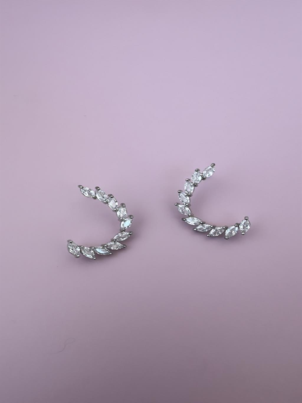 Zirkon Taş Oval Yaprak Silver Küpe+i