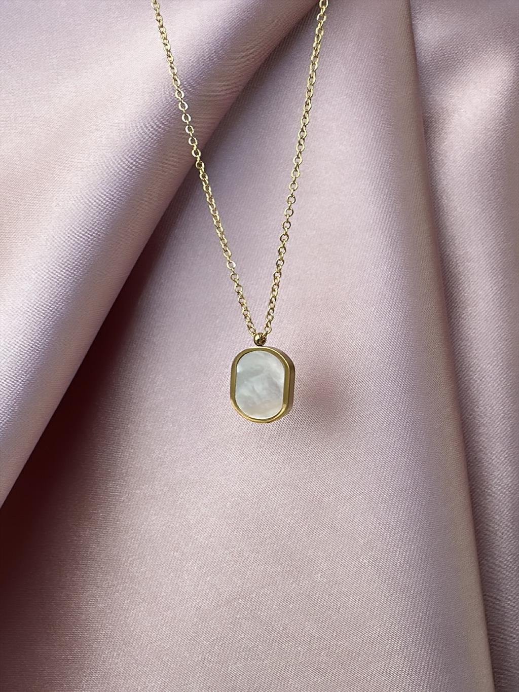 ÇELİK Oval Sedef Gold Kolye (45-50 cm)+i