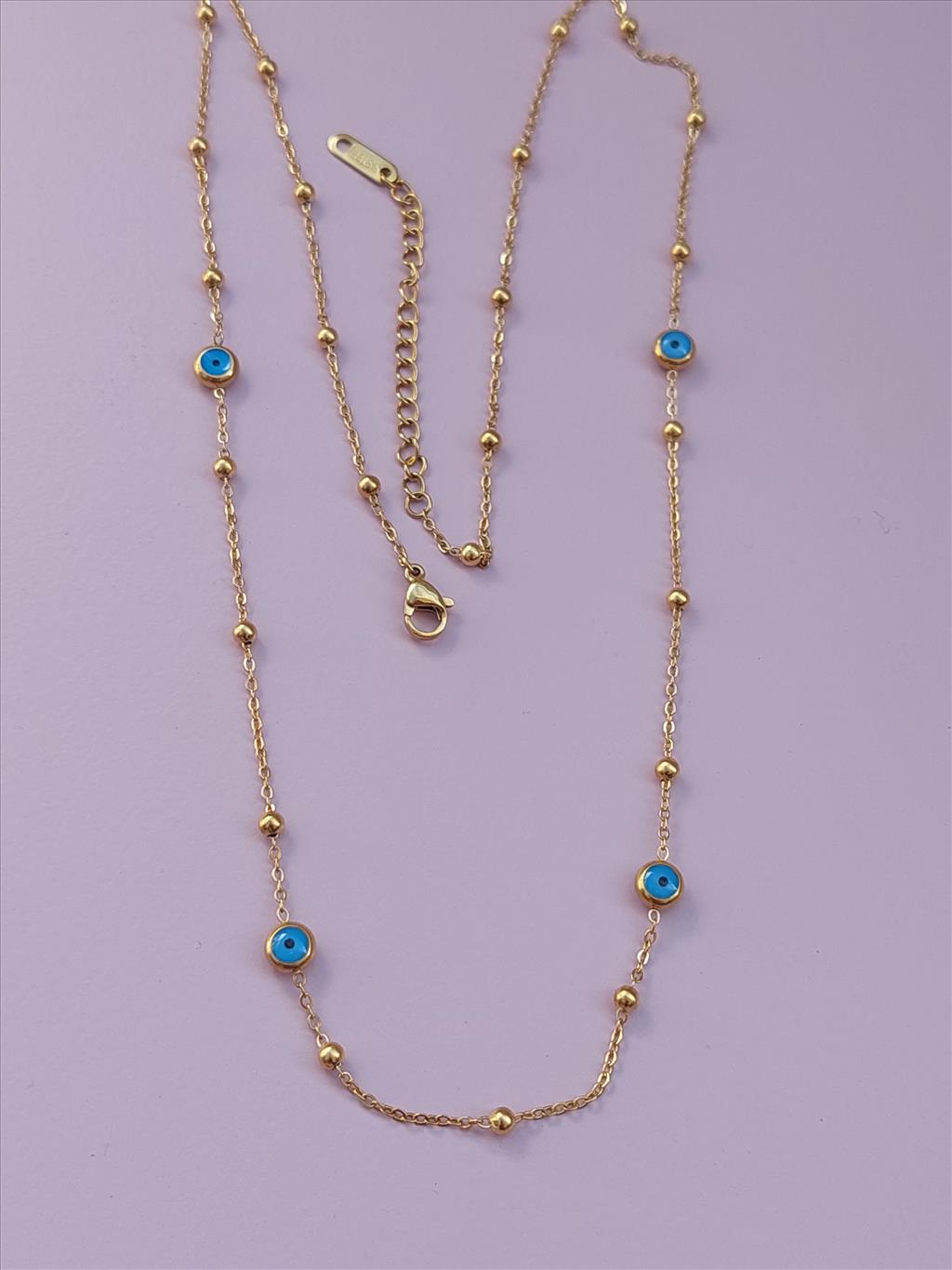 ÇELİK Uzun Nazar Boncuk Dorika Topçuk 60 cm Gold Kolye+i