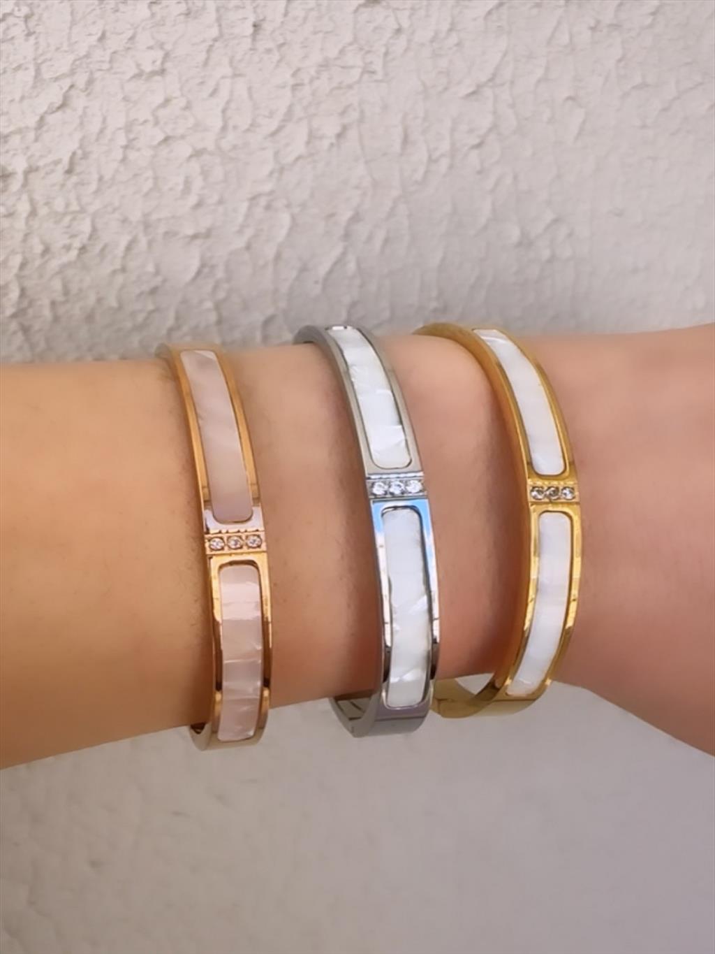 ÇELİK Sedef Taşlı Silver Kelepçe (Çap: 6 cm)+i