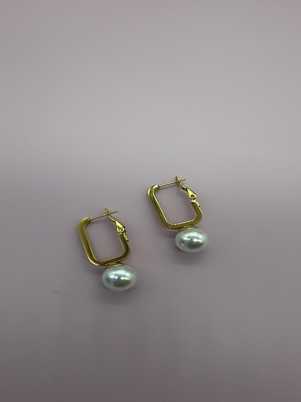 ÇELİK Beyaz Top İnci Sallantılı Gold Küpe