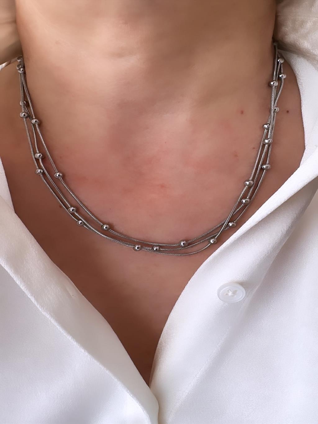 ÇELİK 3 Birleşik Topçuk Silver Kolye (45-50 cm)+i