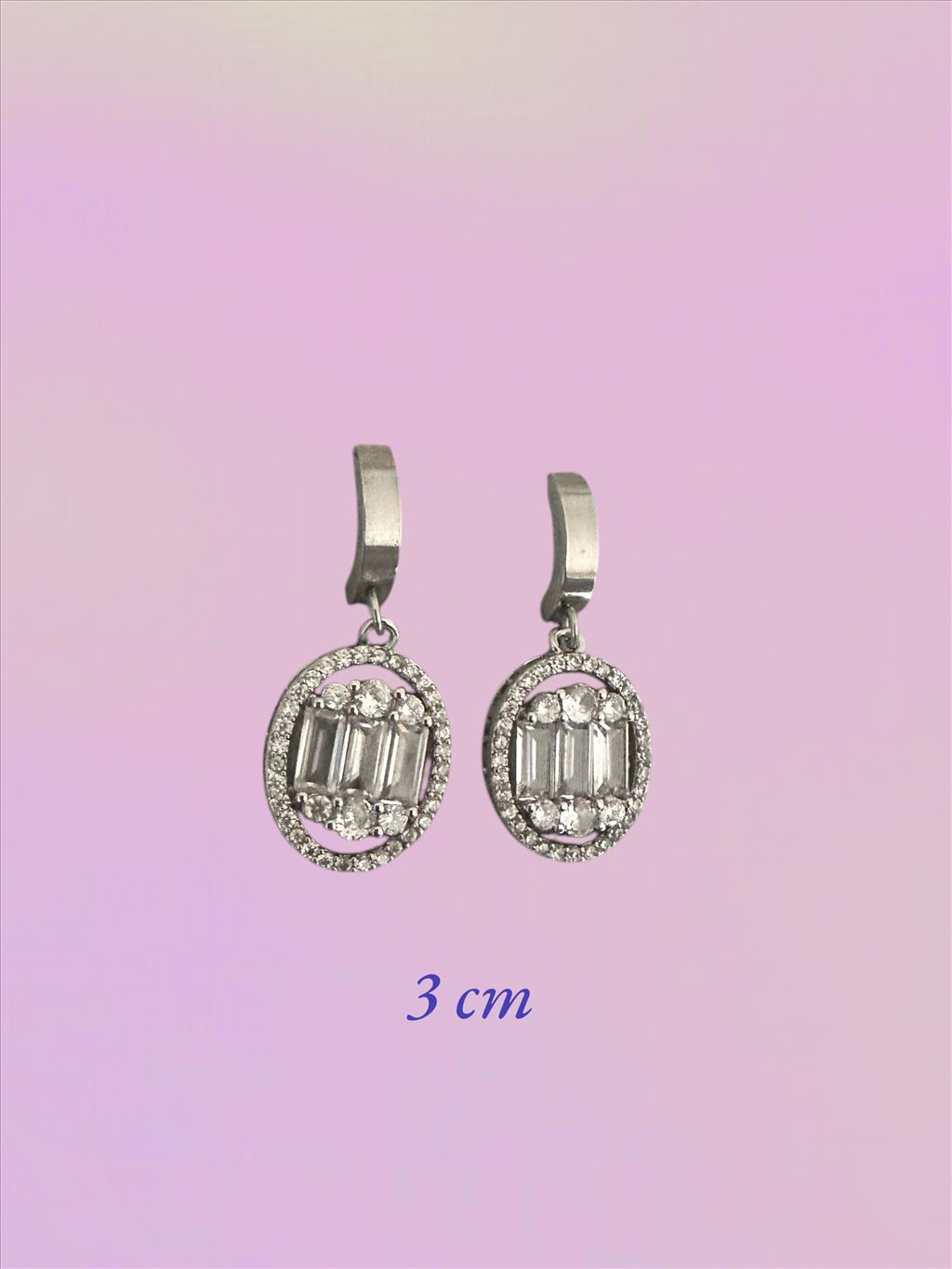 ÇELİK Zirkon Gömme Taş Baget Silver Küpe+i