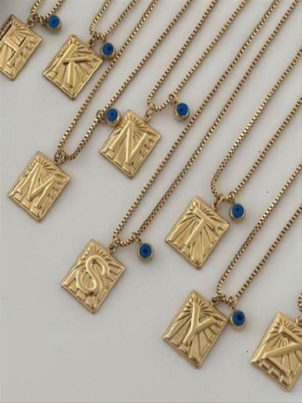 Çelik Harf Nazarlı Gold Kolye+i