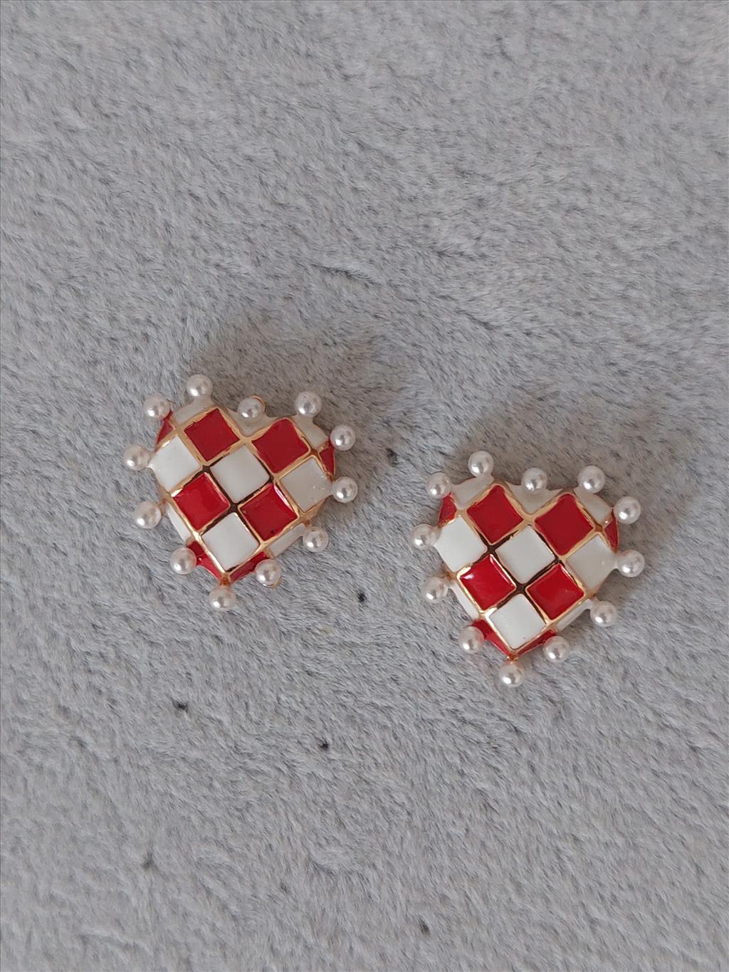 ÖZEL SERİ Kare Kalp Kırmızı Gold Küpe