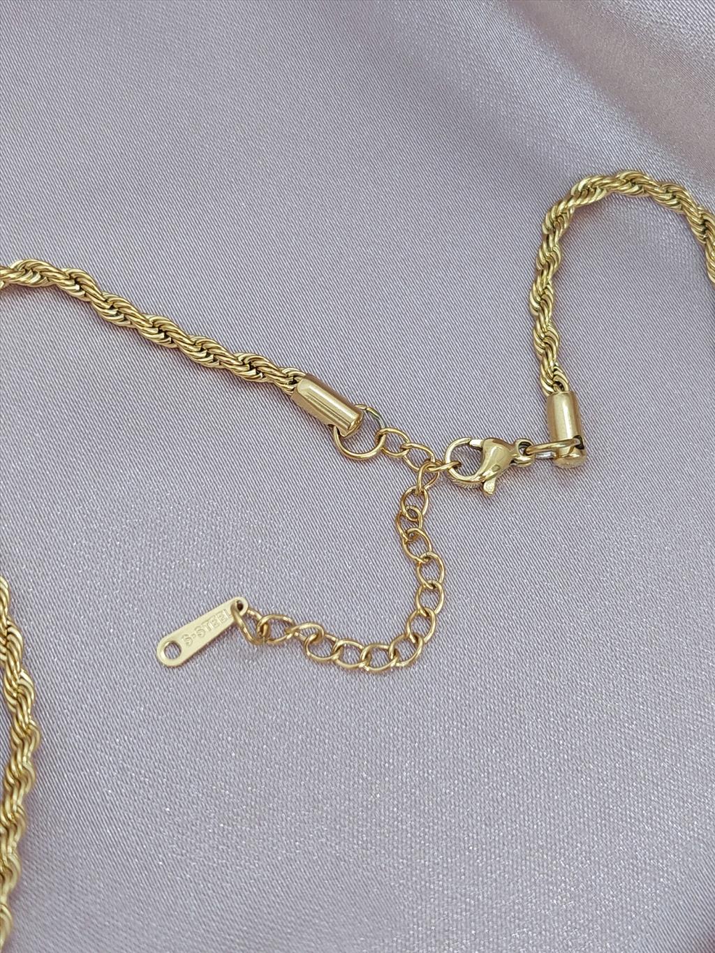 ÇELİK Burgu Zincir Gold Yonca Kolye(60-65cm/2 mm)+i