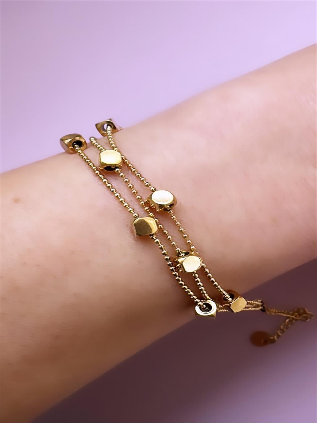 ÇELİK 3'lü Küp Topçuk Gold Bileklik (18-23 cm)	+i