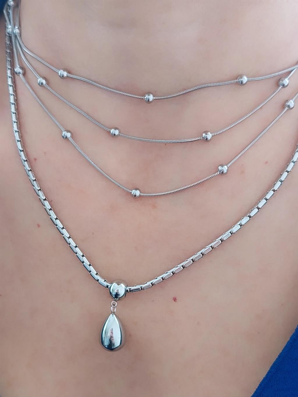 ÇELİK Oval Topçuk Silver Kolye(Boy: 45-50cm)+i