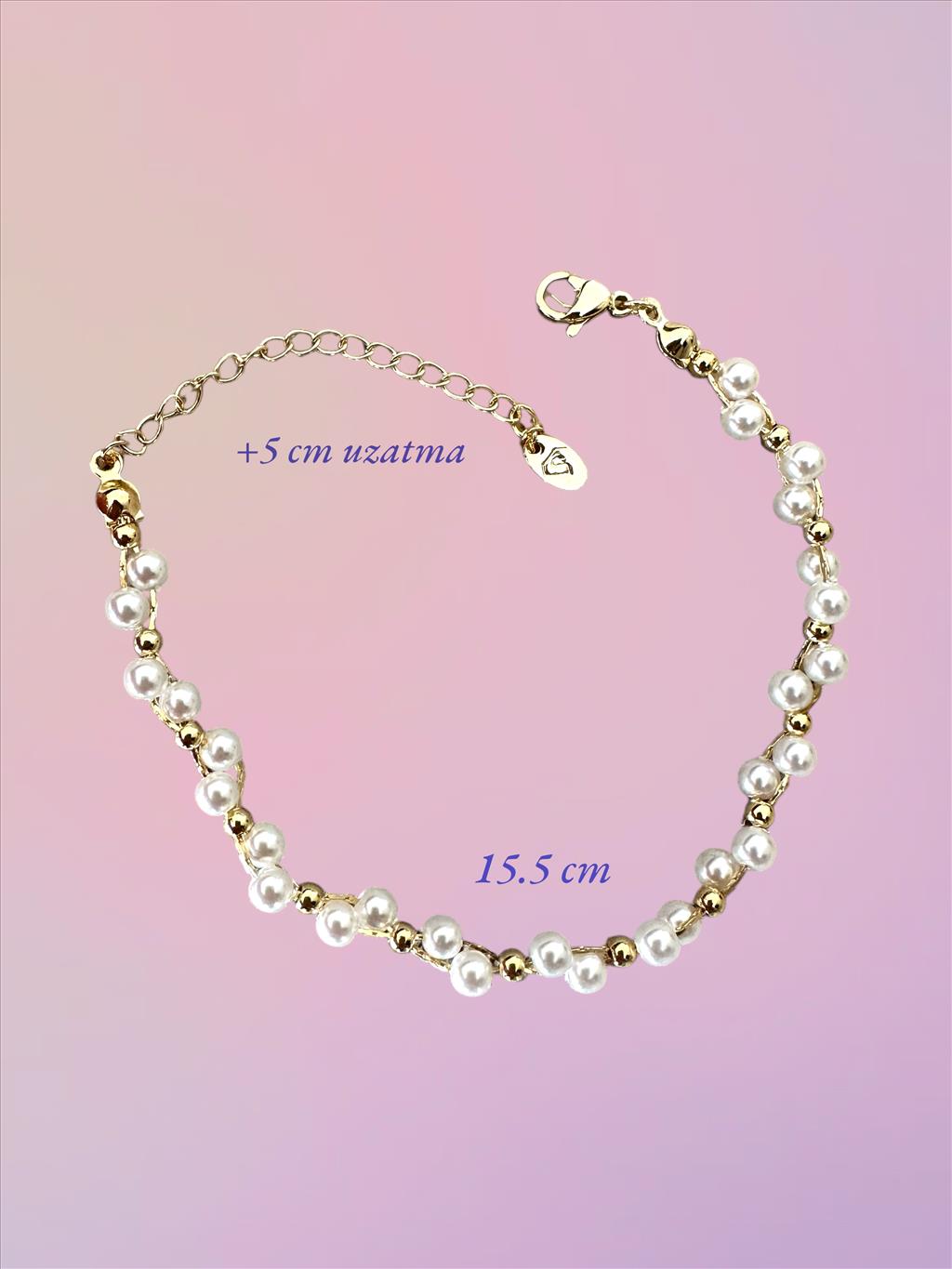 ÖZEL SERİ MİNİ İNCİ SIRALI GOLD BİLEKLİK +i