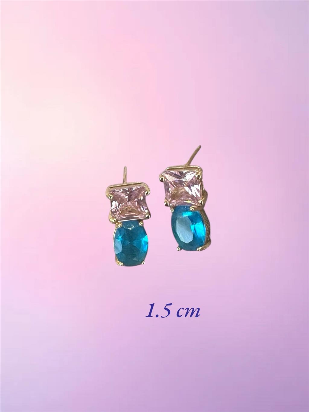 ÖZEL SERİ Zirkon Taş Pembe-Mavi Gold Küpe+i