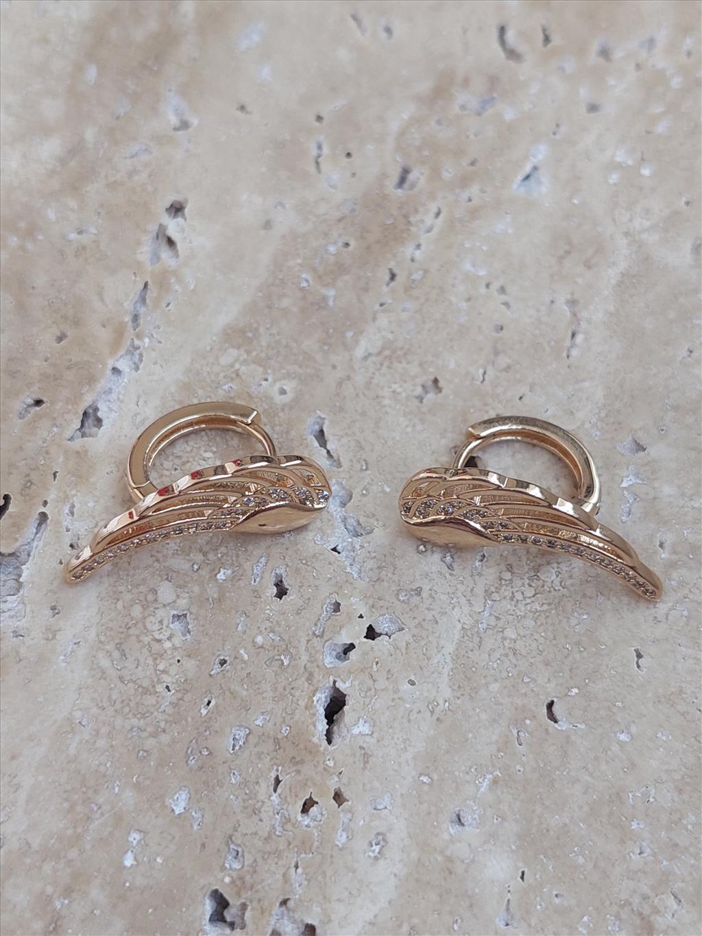 ÖZEL SERİ Zirkon Kanat Gold Küpe+i