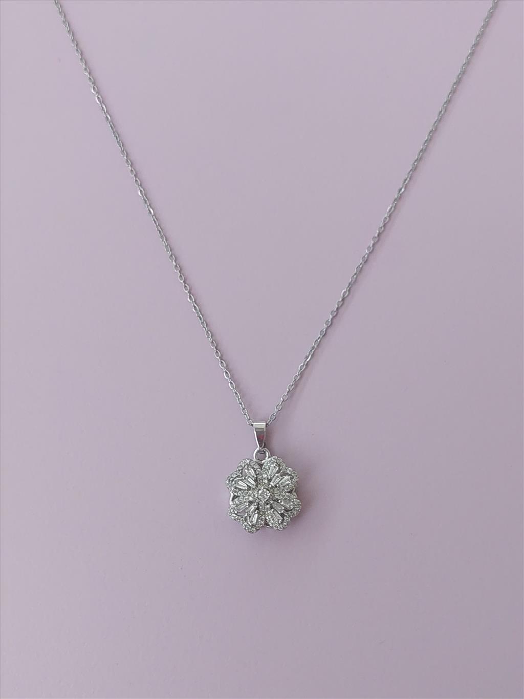 ÇELİK Zirkon Dönen Yonca Silver Kolye+i