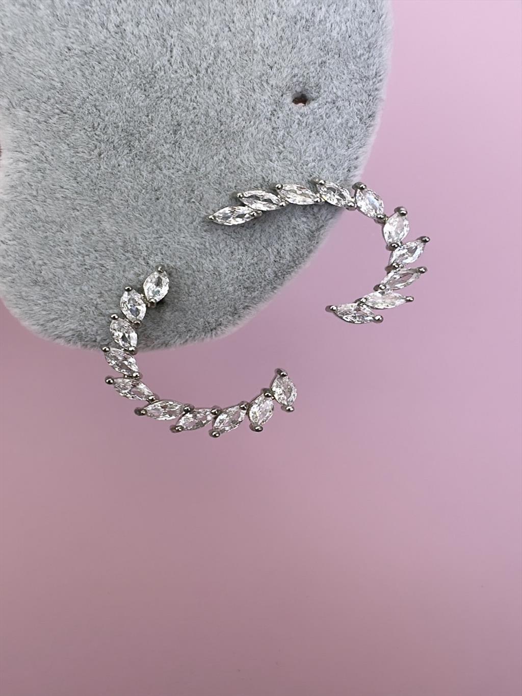 Zirkon Taş Oval Yaprak Silver Küpe+i