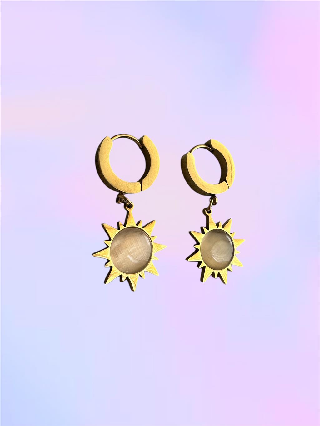 ÇELİK Sallantılı Sedef Güneş Gold Küpe+i