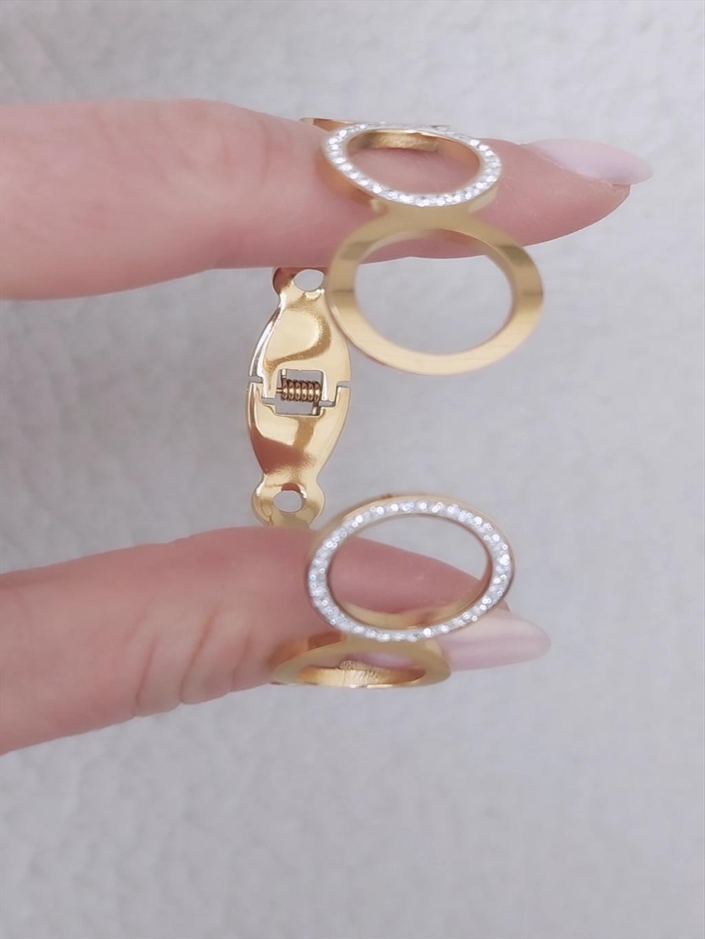 ÇELİK Zirkon Halkalı Gold Kelepçe Bileklik+i