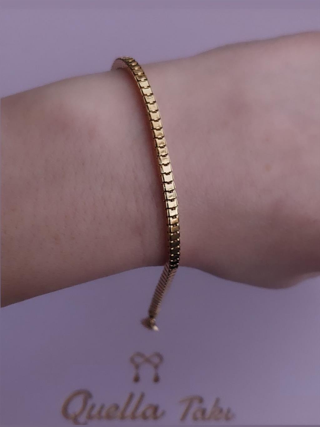 ÇELİK Kare Küp Gold Bileklik (18+5 cm)+i
