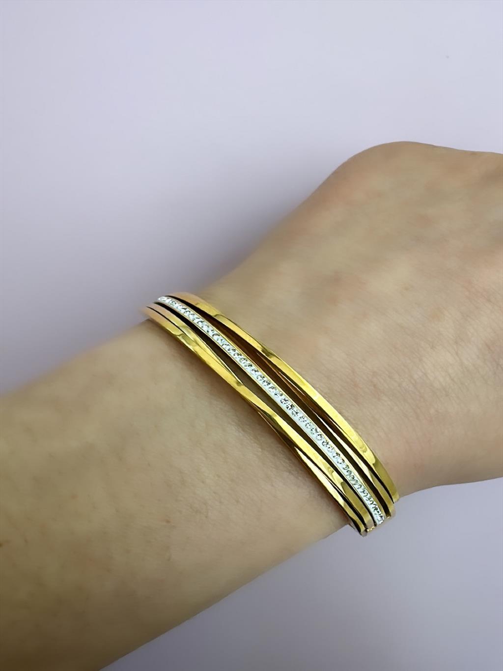ÇELİK Zirkon Taş Geçmeli Gold Kelepçe (Çap: 6 cm)+i